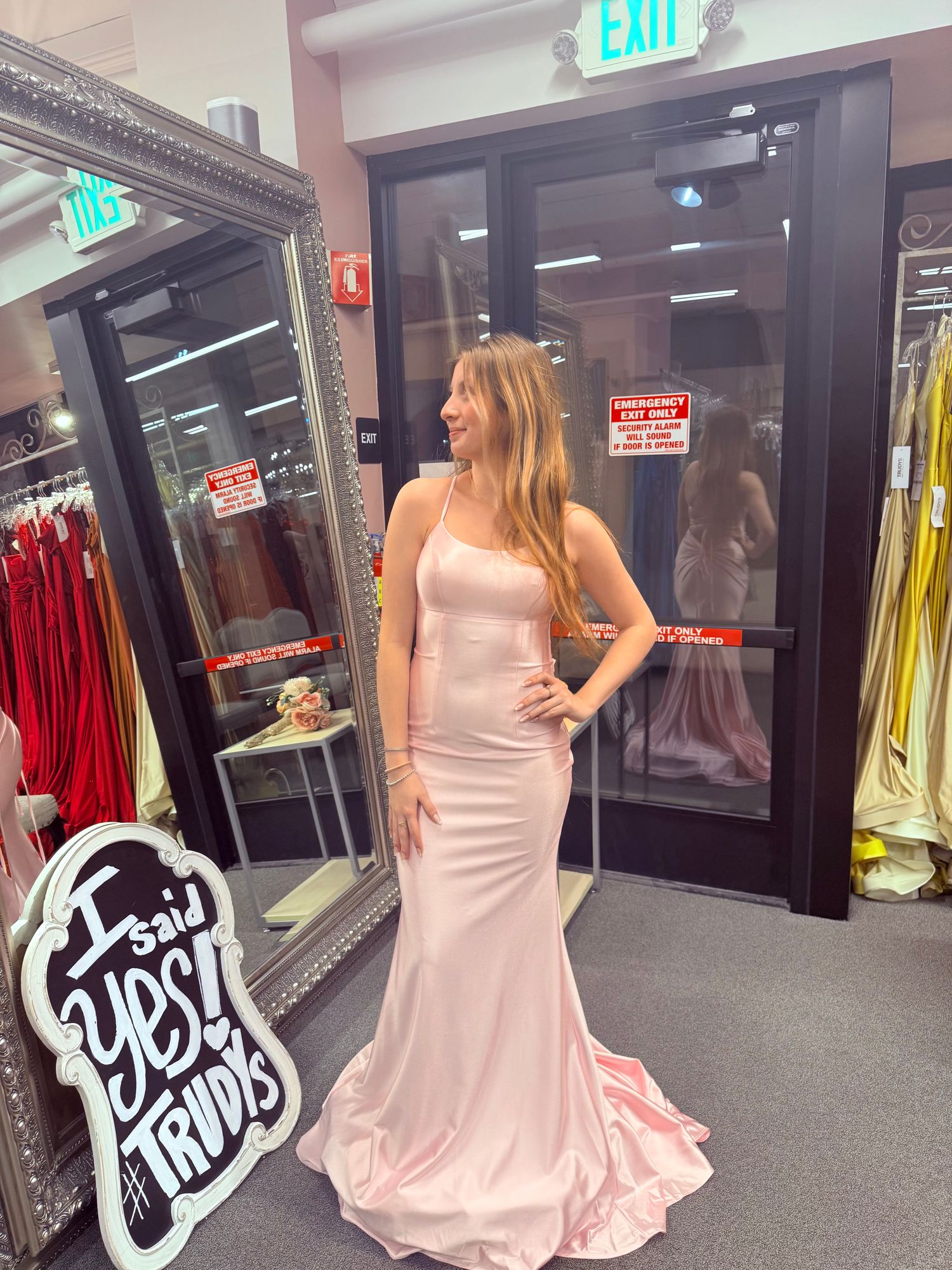 Light Pink Satin Scoop Neck Dress With Lace Up Back | Faviana Light Pink Satin Scoop Neck Dress With Lace Up Back | Faviana