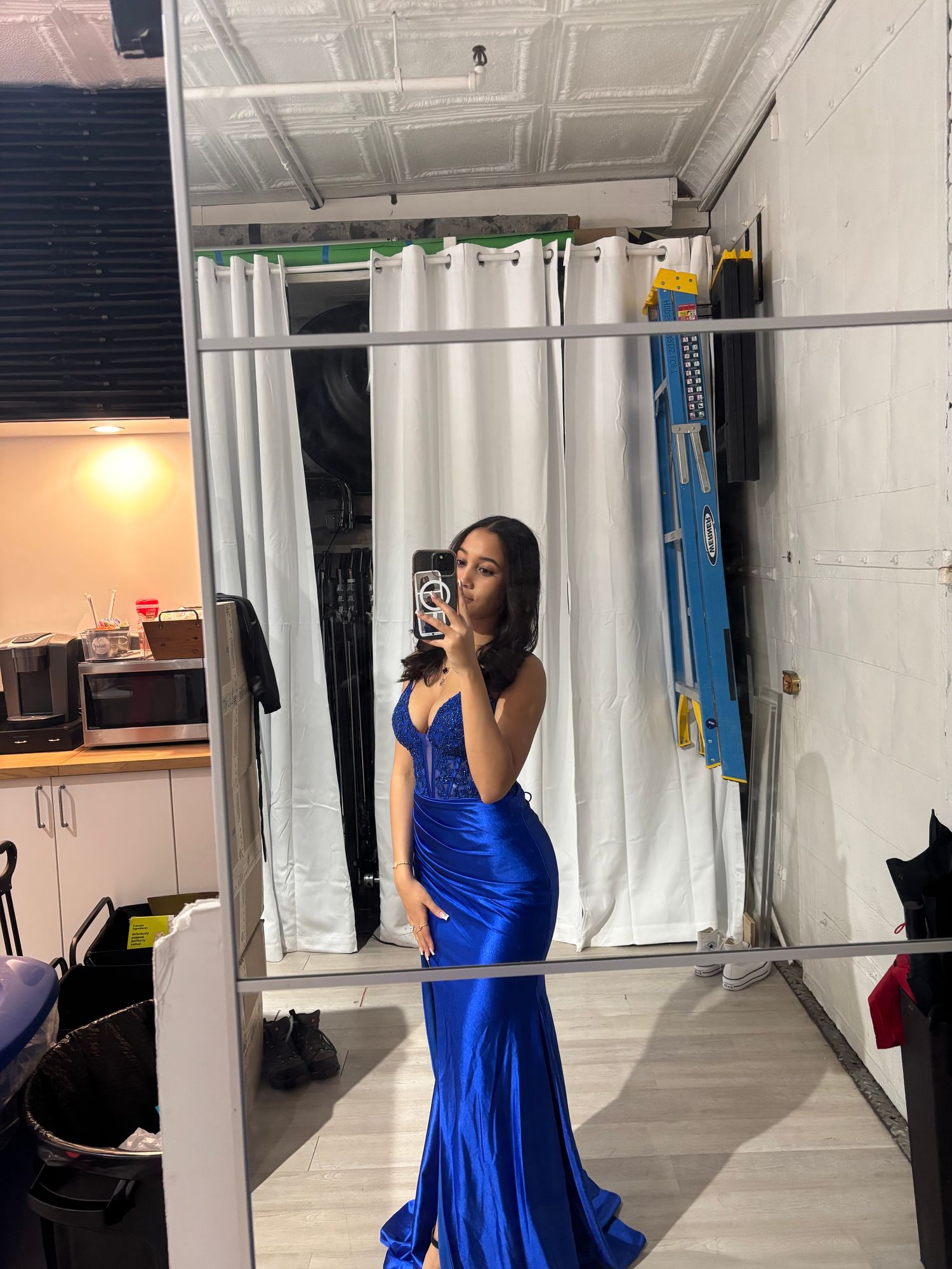 Shimmer Satin Dress With Lace Corset And Tie-Up Open Back | 11400 Shimmer Satin Dress With Lace Corset And Tie-Up Open Back | 11400