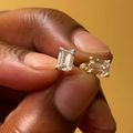 Emerald Cut Stud Earrings - Gold