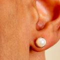 Women's Bezeled Pearl Stud Earrings - Gold