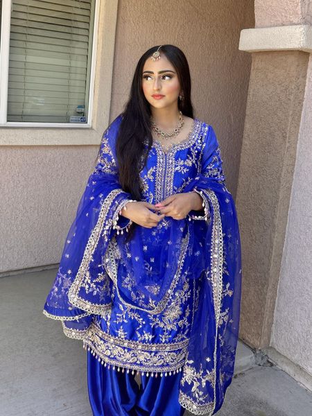 blue punjabi dress Turquoise Blue Mirror Work Punjabi Patiala Suit s main image 1
