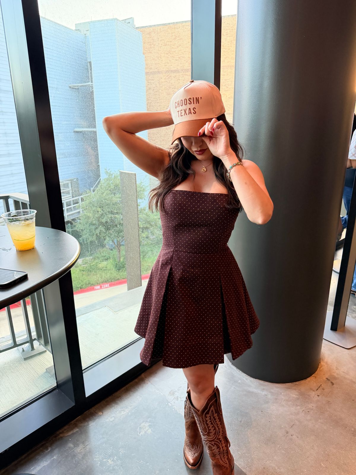 halter dress with boots Flare Box Pleat Mini ImageHasShug:No
