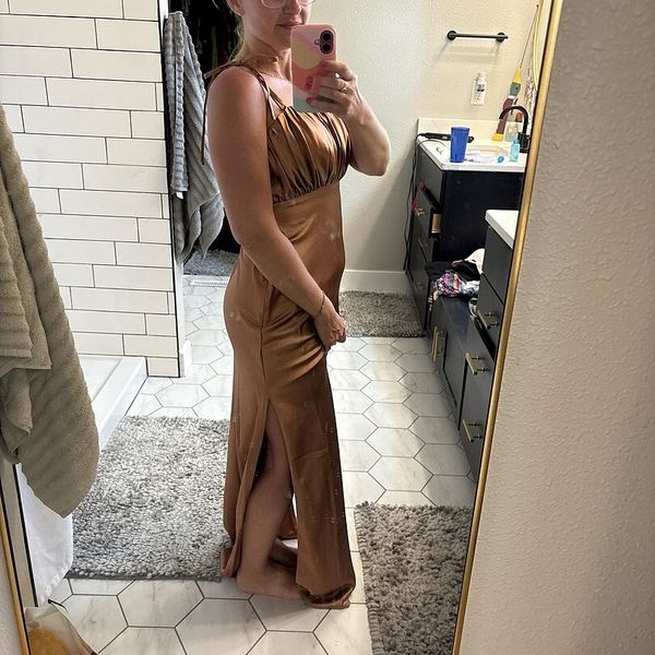 Sample Gold Champagne Brooke Satin Dress