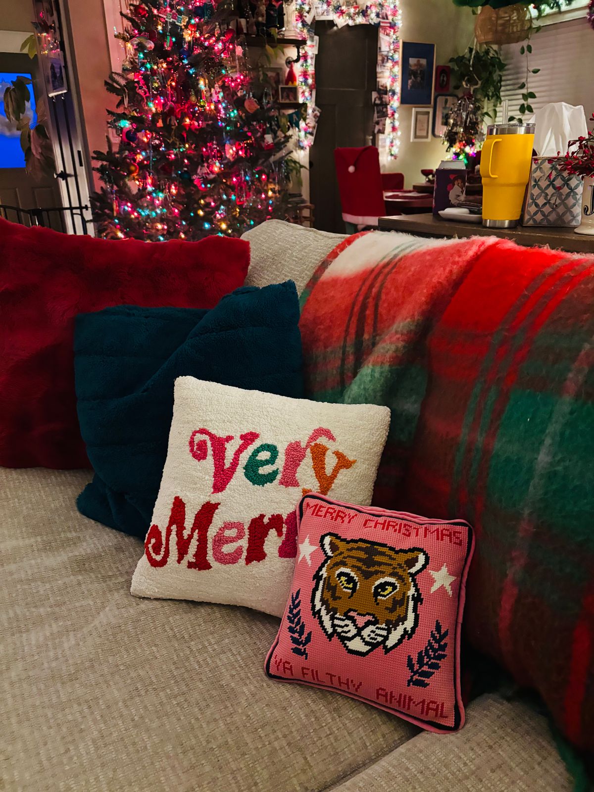 well dressed home christmas pillows Merry Tipsy Needlepoint Pillow Ideal for seasonal decor