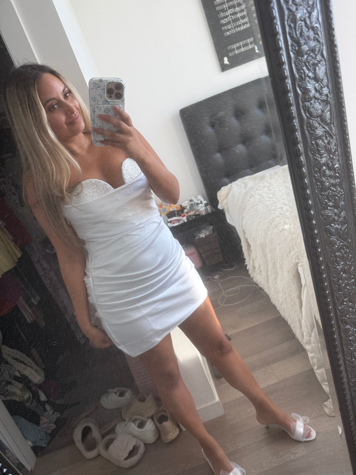 Tirza Ruched Corset Mini Dress in White | Oh Polly