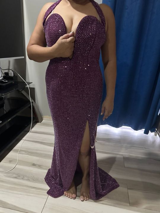 Sansel Embellished Halterneck Gown in Lavender Pink | Oh Polly