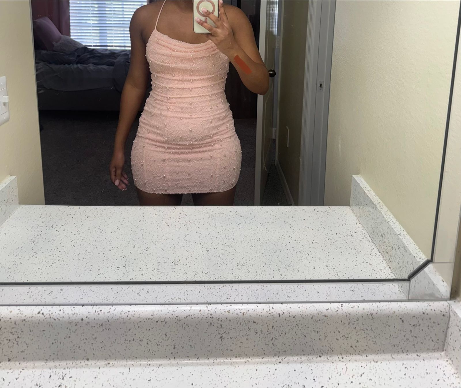 Embellished Cowl Neck Mini Dress in Blush  Oh Polly US