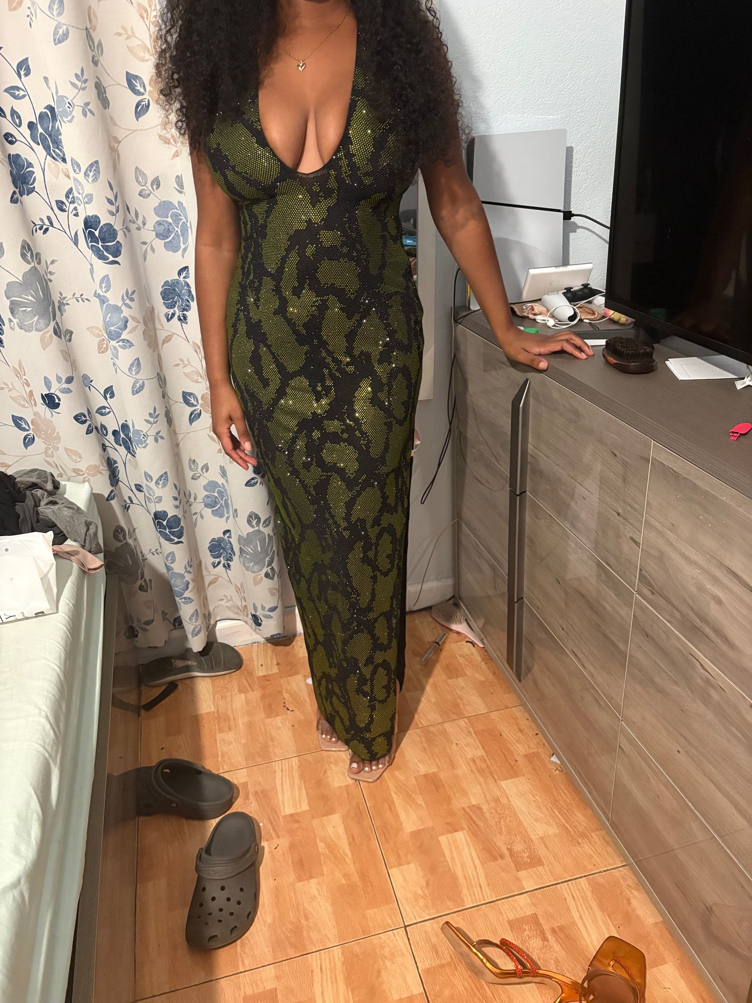 Luserna Embellished Halterneck Maxi Dress in Green Snake | Oh Polly