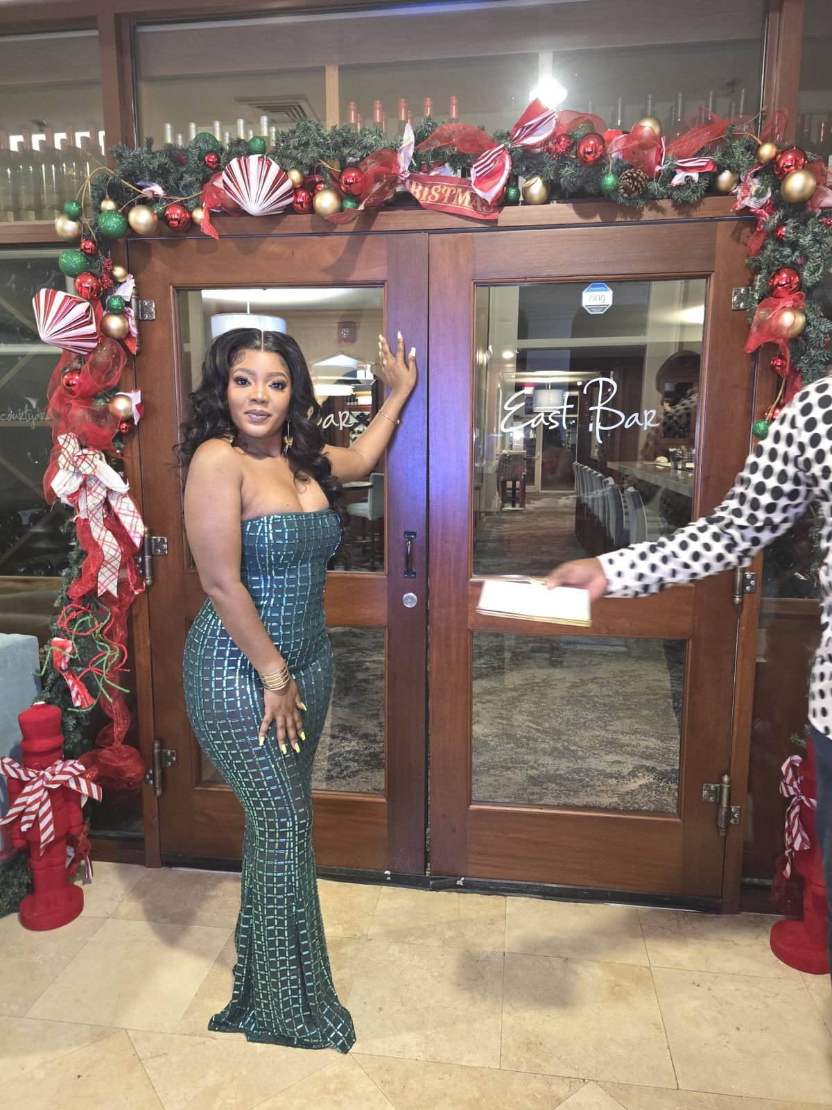 embellished strapless cowl-neck mini dress in emerald green reviews Franka Strapless Bow Mini Dress / Emerald | MESHKI main image 0