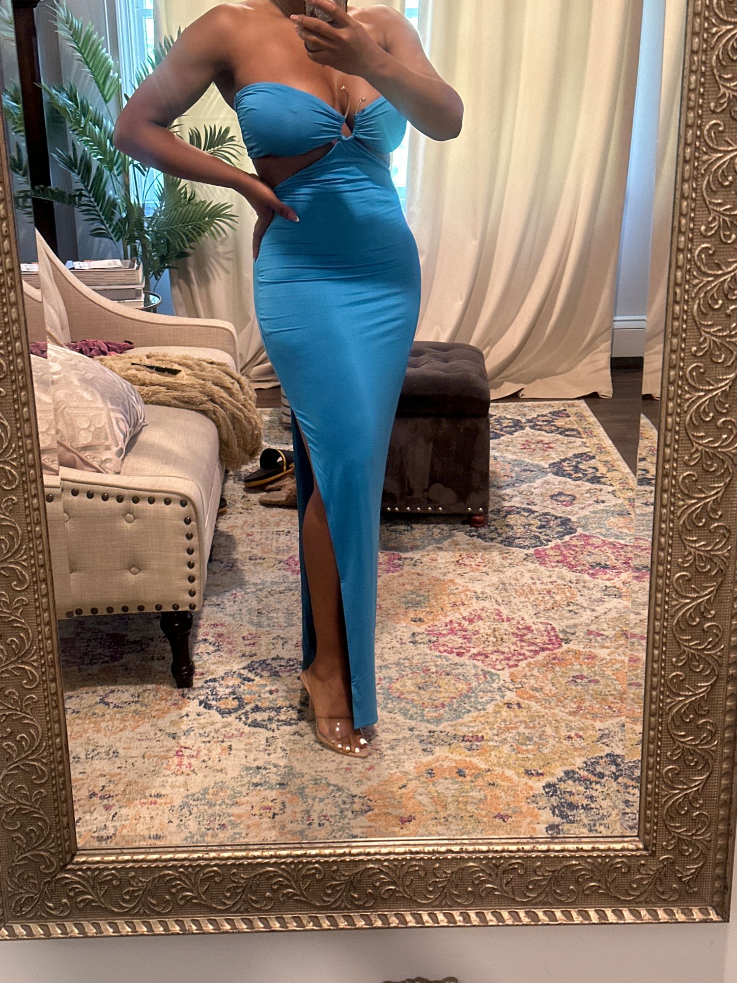 Juniper Ruched Hardware Detail Bandeau Floor Length Dress in Blue | Oh Polly Juniper Ruched Hardware Detail Bandeau Floor Length Dress in Blue | Oh Polly