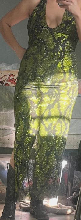Luserna Embellished Halterneck Maxi Dress in Green Snake | Oh Polly