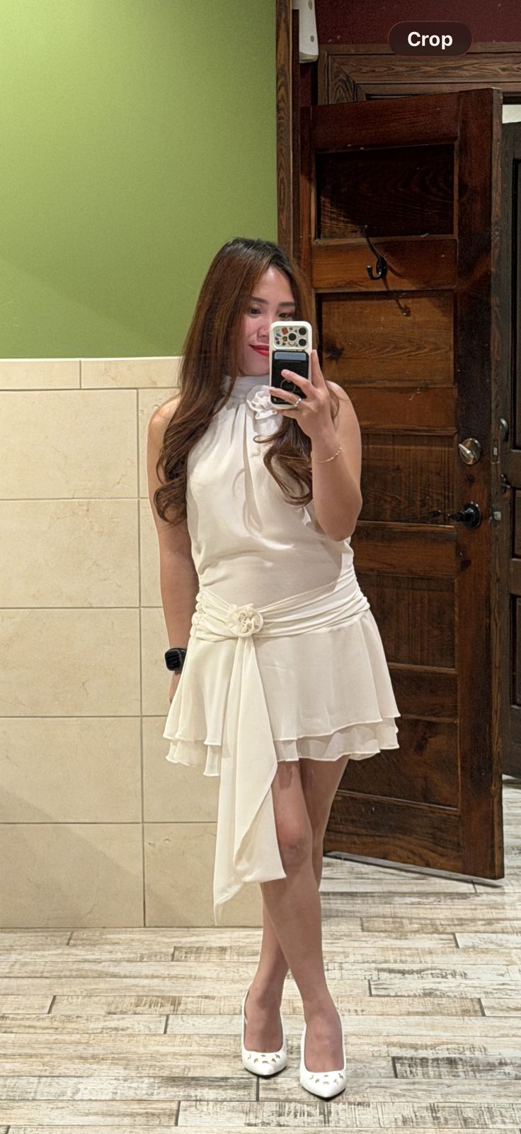 Carolina Halterneck Mini Dress in Ivory | Oh Polly