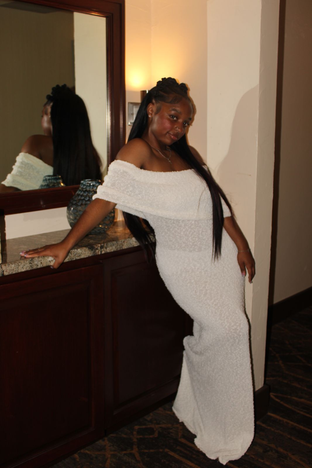 Naia Boucl Off-Shoulder Maxi Dress in White | Oh Polly