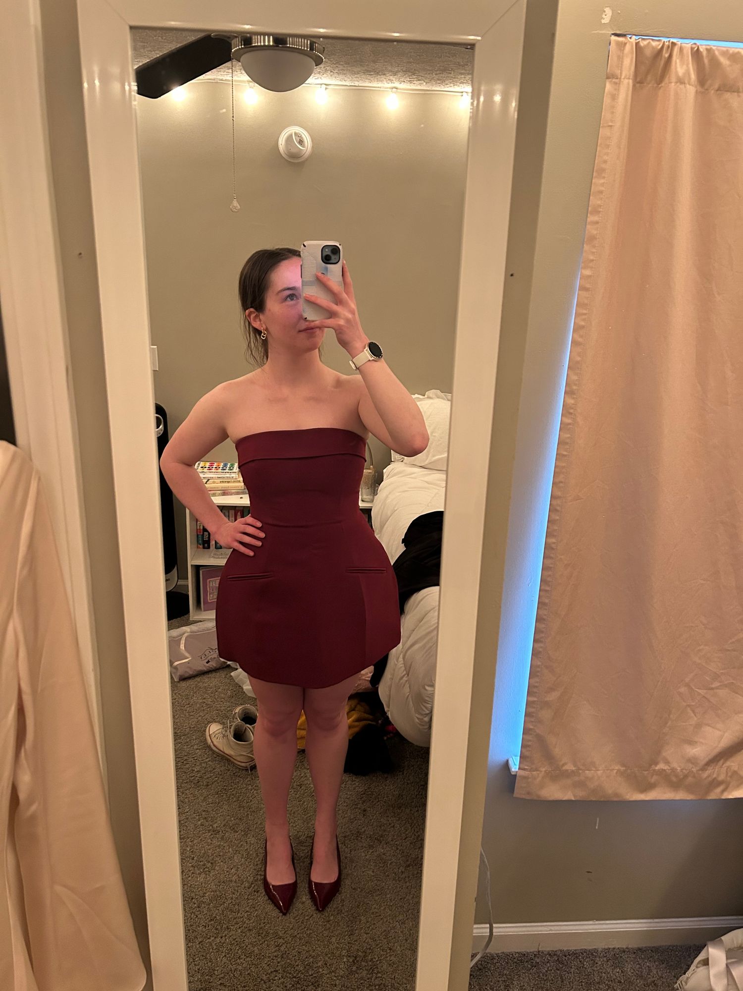 Taia Foldover-Neck Structured Tulip Mini Dress in Camel | Oh Polly Taia Foldover-Neck Structured Tulip Mini Dress in Camel | Oh Polly