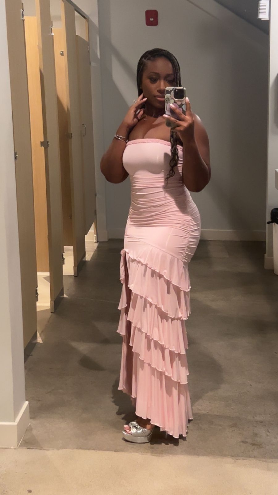 open lace back dress Modal Sweetheart-Neck Cowl-Waist Maxi Dress in Blush Pink main image 1