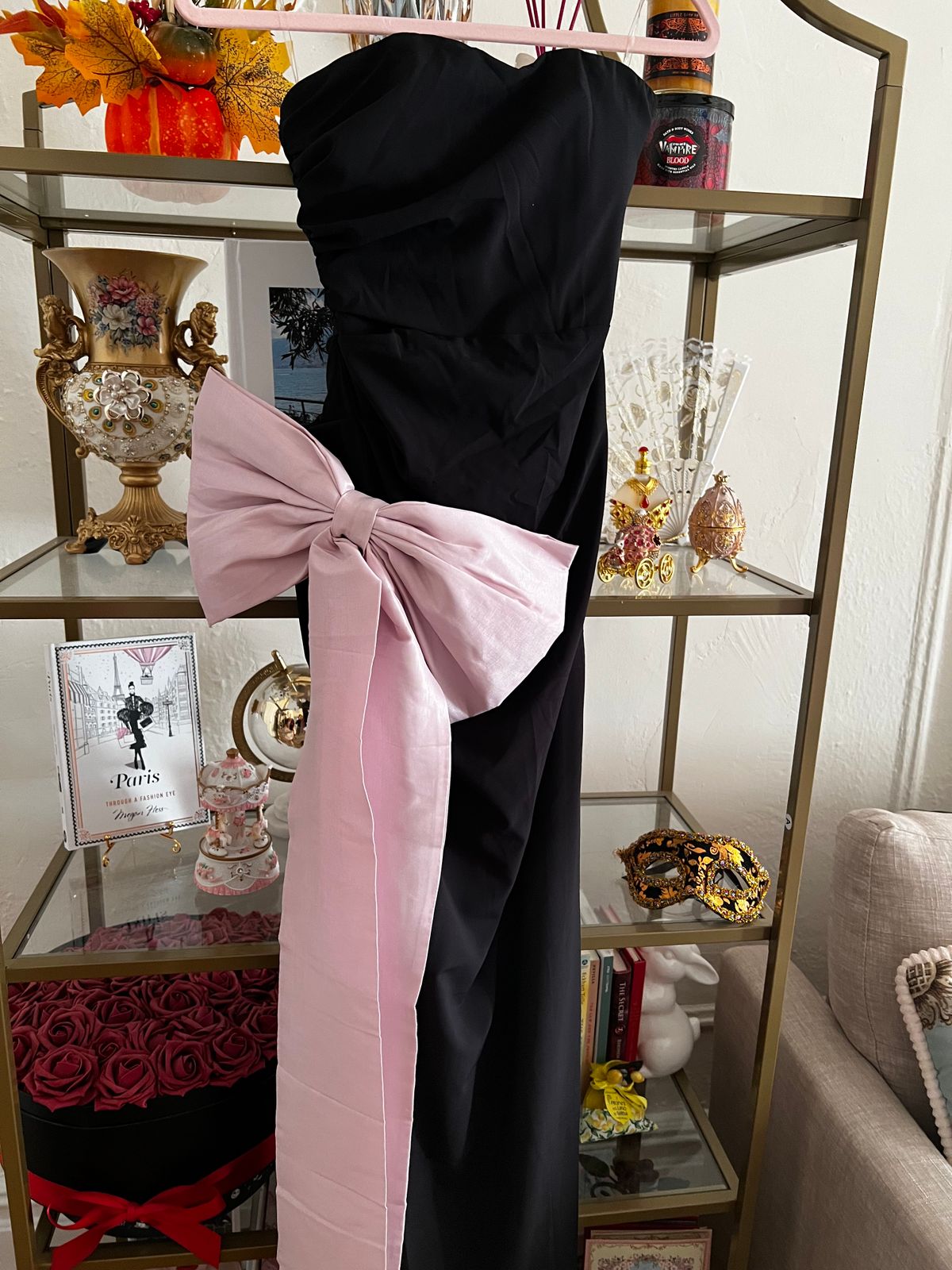 Angelique Strapless Bow-Detail Maxi Dress in Black | Oh Polly