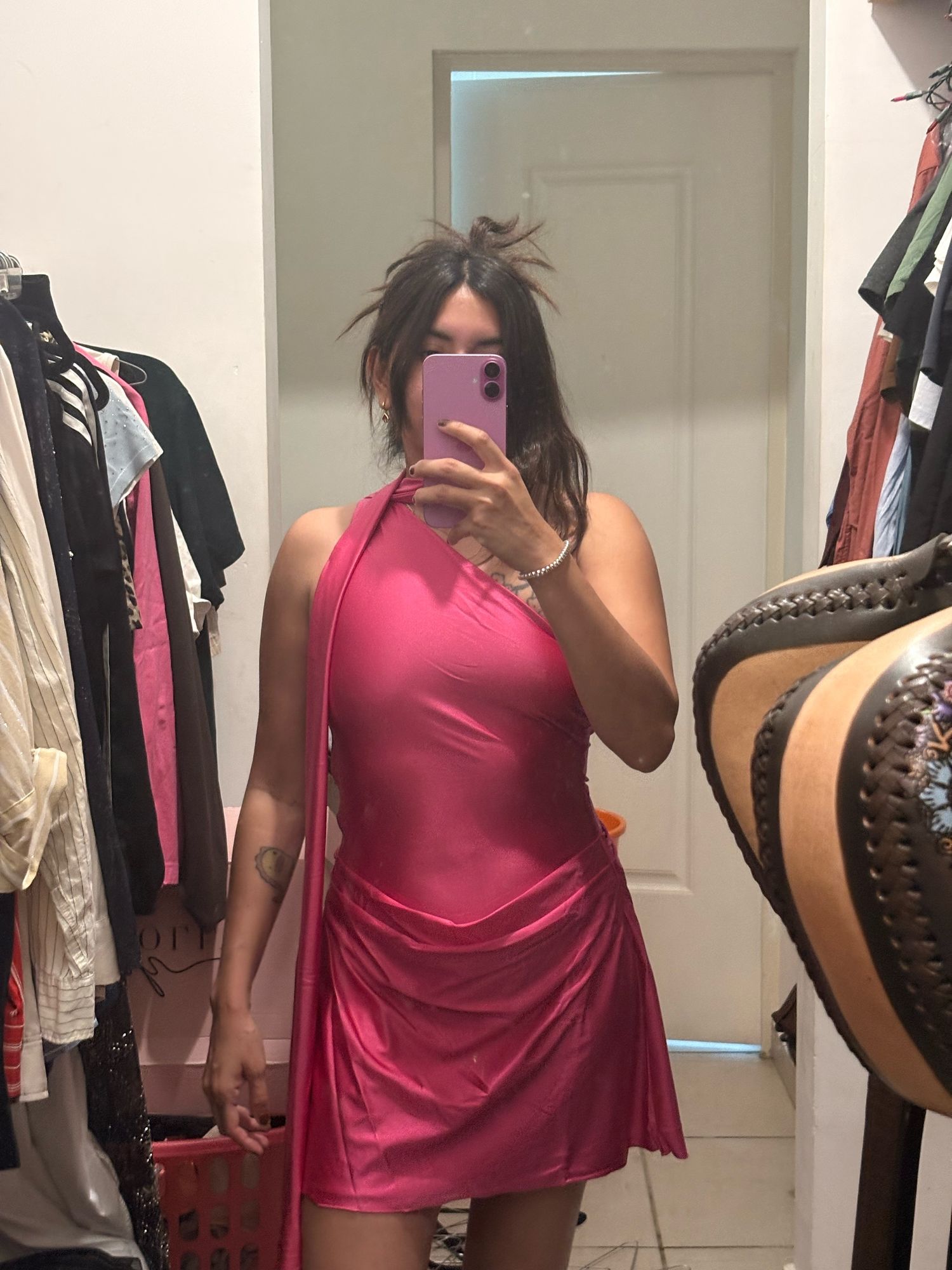 Kiraz Asymmetric Scarf-Detail Mini Dress in Hot Pink | Oh Polly Kiraz Asymmetric Scarf-Detail Mini Dress in Hot Pink | Oh Polly