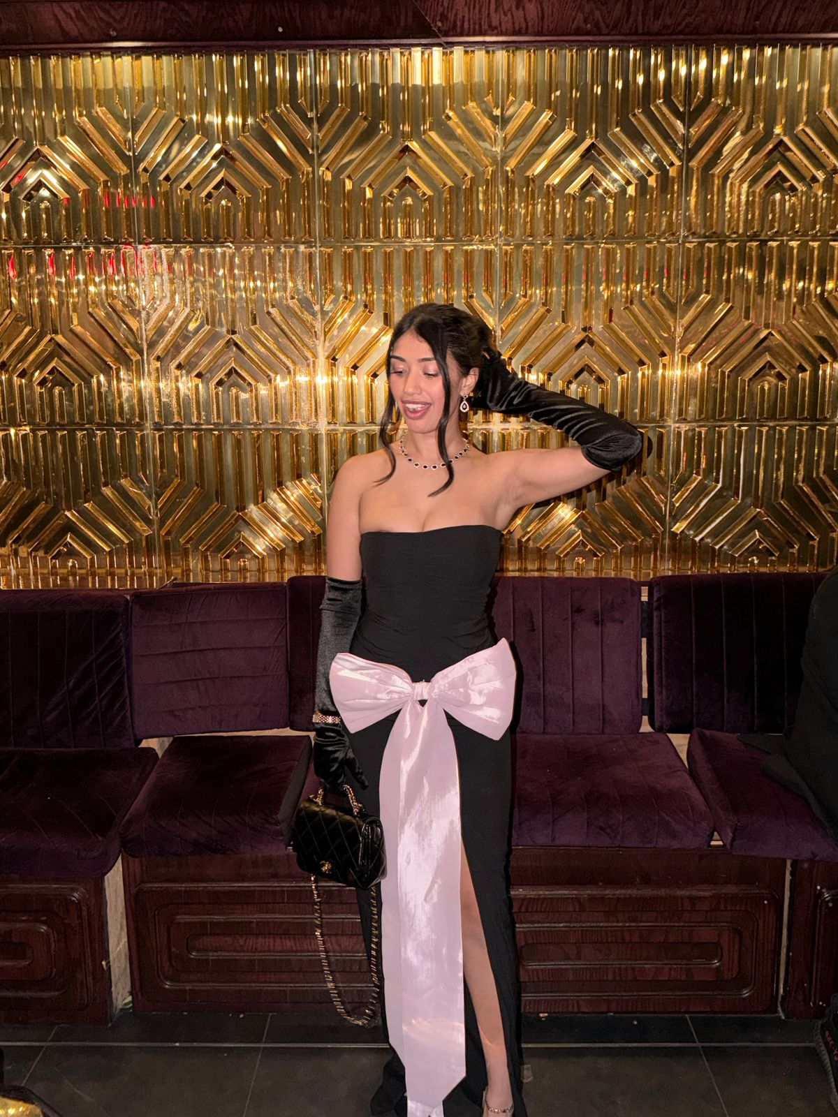 Angelique Strapless Bow-Detail Maxi Dress in Black | Oh Polly