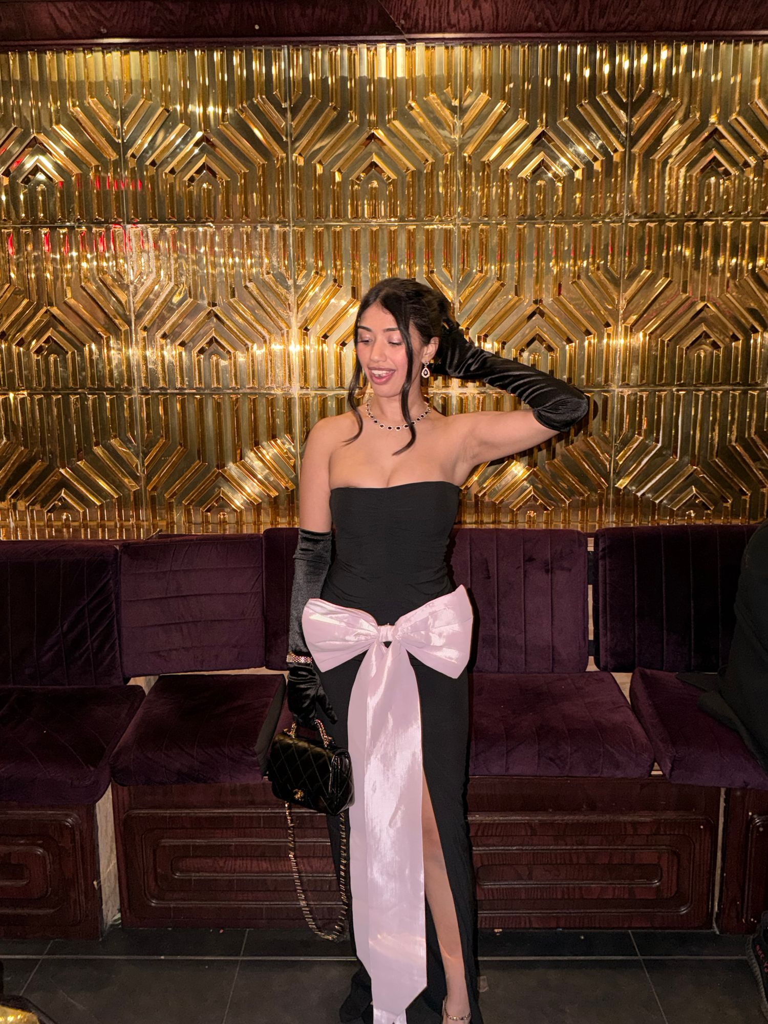 Angelique Strapless Bow-Detail Maxi Dress in Black | Oh Polly