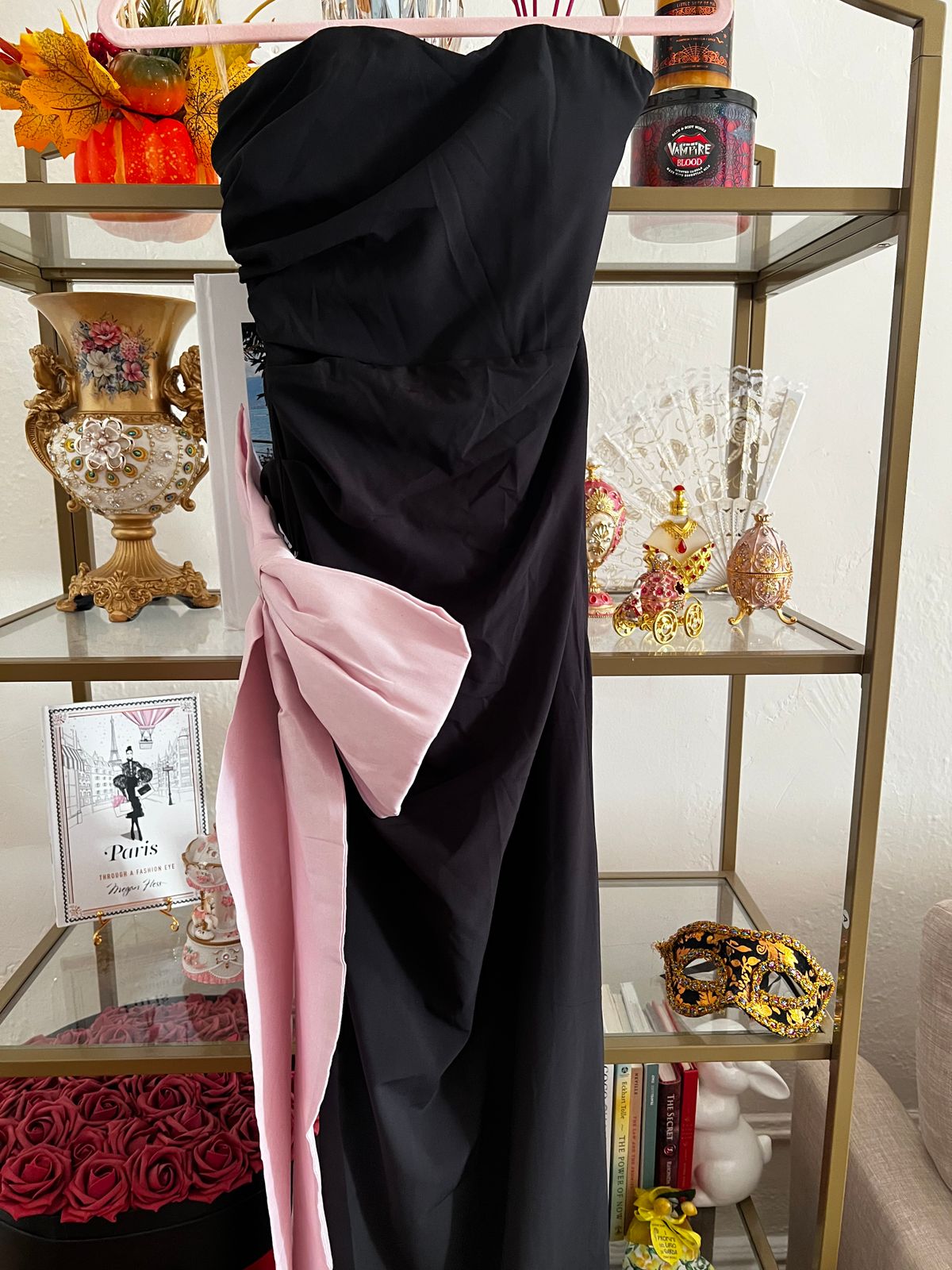 Angelique Strapless Bow-Detail Maxi Dress in Black | Oh Polly