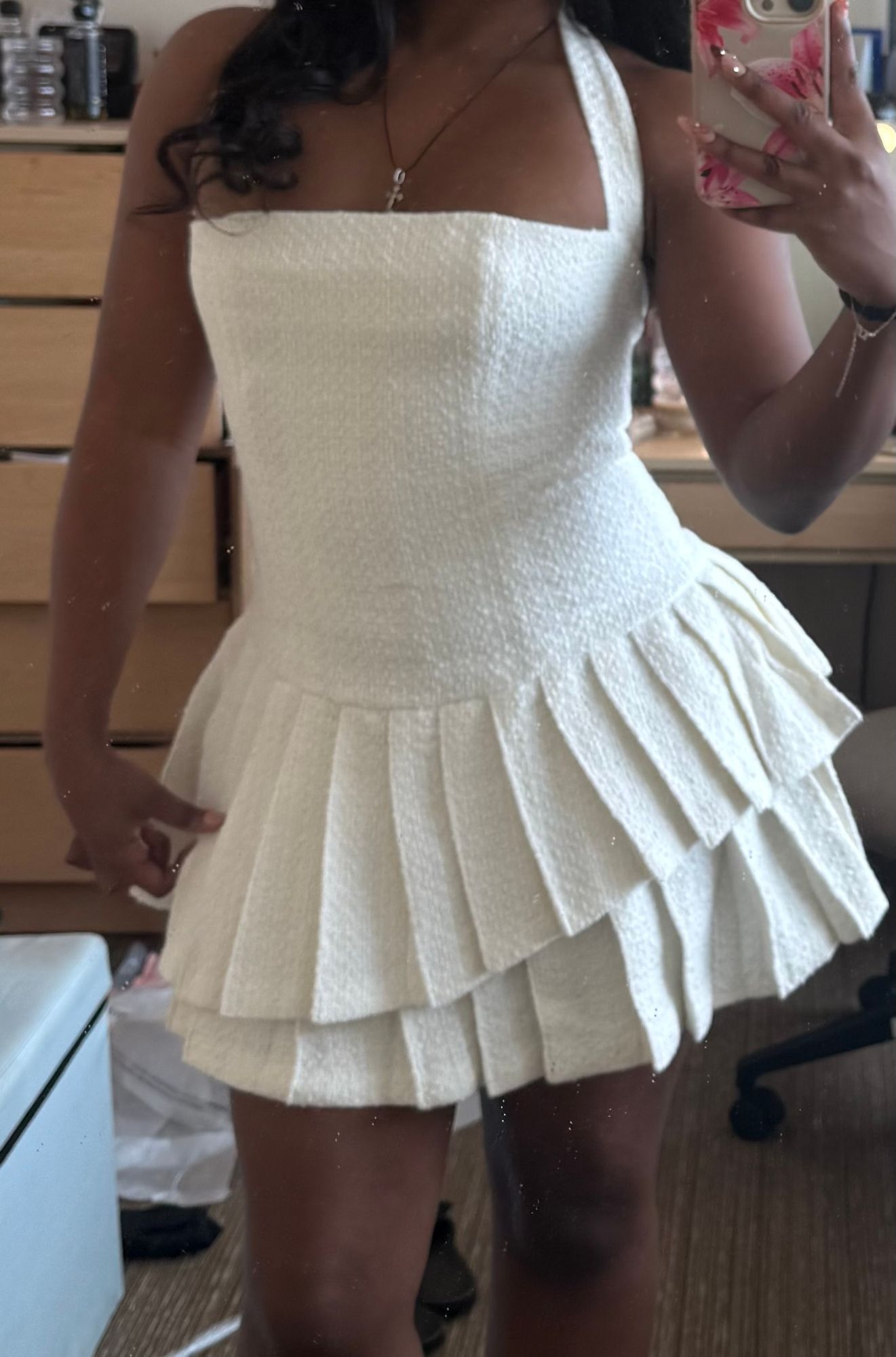 asymmetric layered halterneck mini dress in ivory Show Me Your Mumu Jasmine Halter Mini Dress in Ivory main image 1