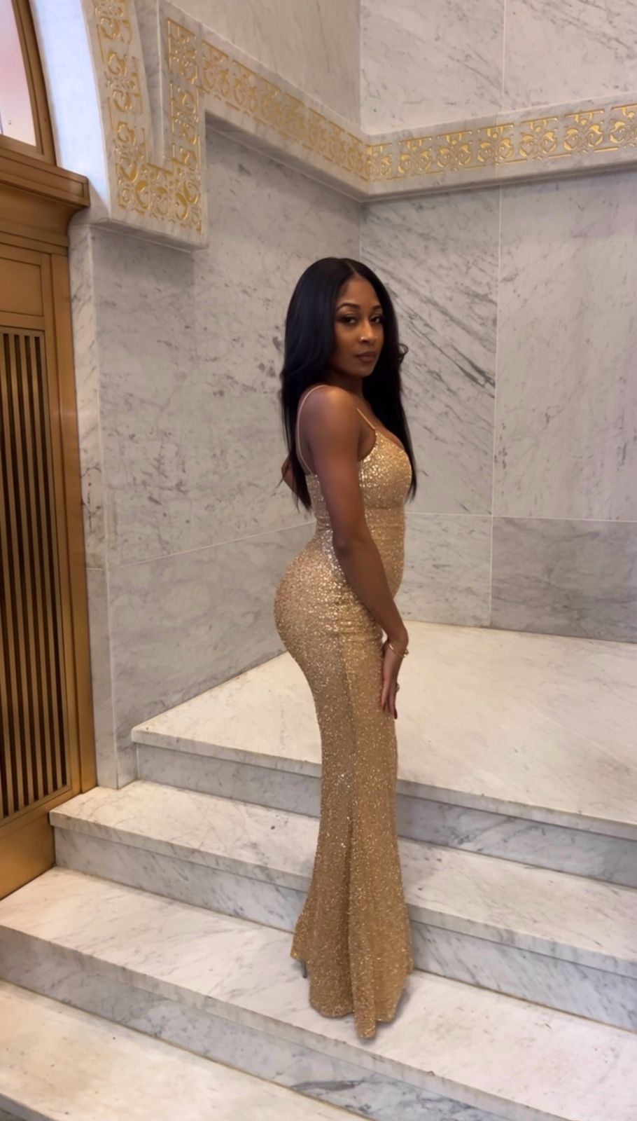 Krystelle Embellished Fishtail Maxi Dress in Gold | Oh Polly
