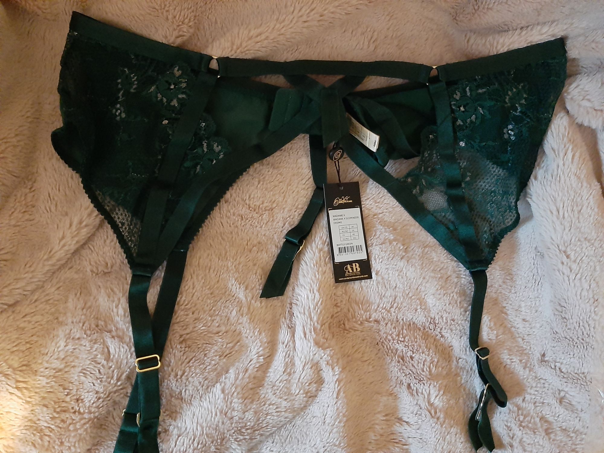Madame X Plunge Bottle Green Curve Suspender Belt  Playful Promises