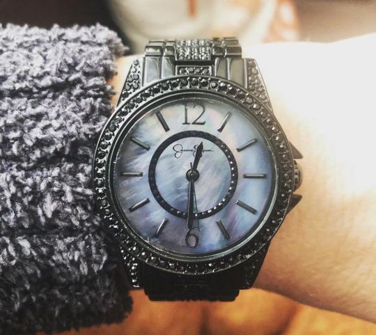 Jessica Simpson Black Watch with Blue Dial and Crystal Accents Jessica Simpson Ladies 34mm Silver Tone Crystal Accent  main image 4
