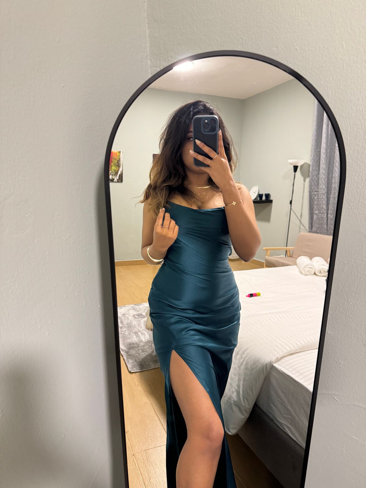 emerald green strappy satin cowl midi dress Alexandra Emerald Satin Cowl Neck Midi Dress