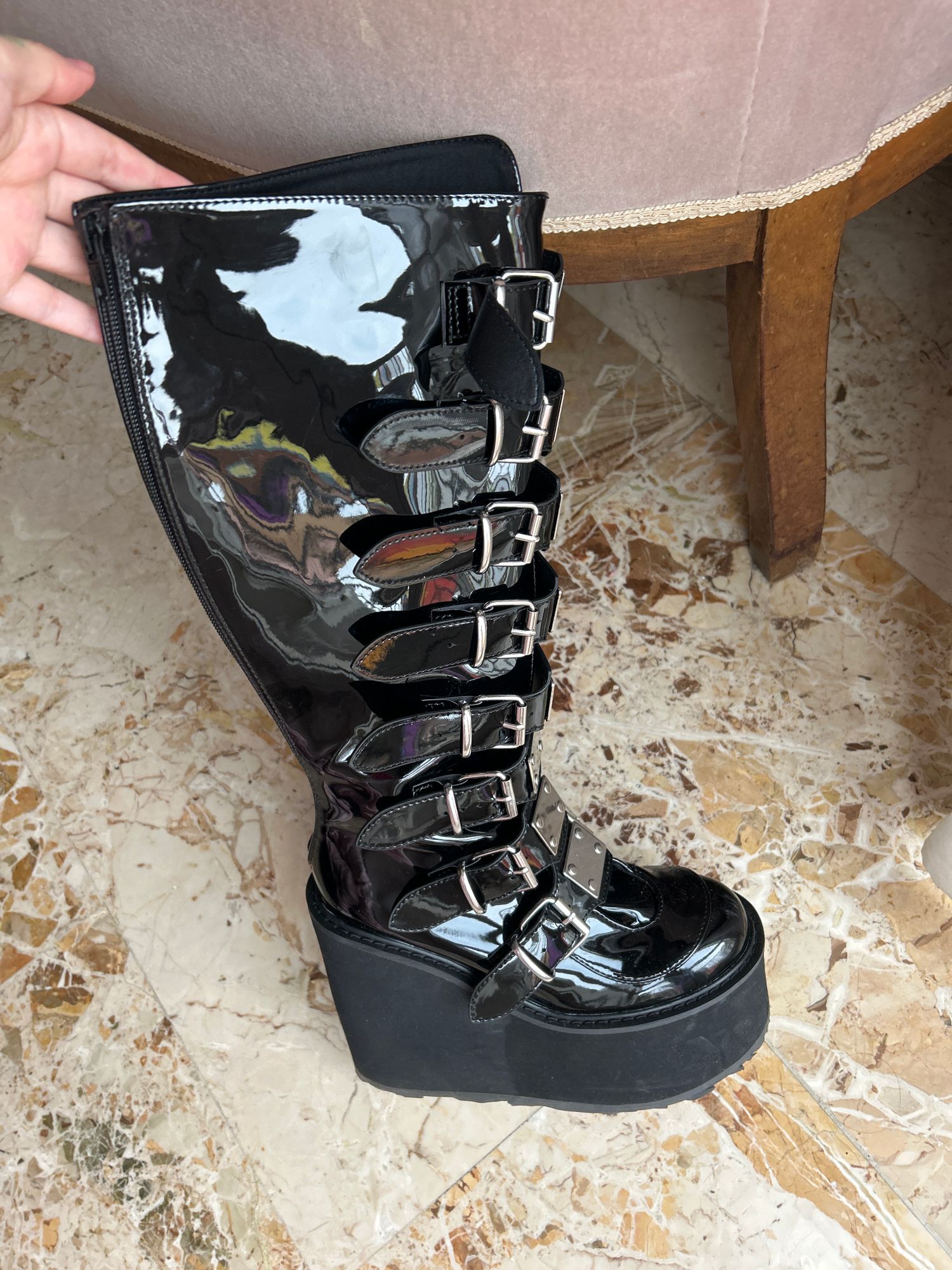 DEMONIA Men\'s Black Patent PVC Goth industrial Combat Boots size 8 Punk Combat Boots In Men main image 2