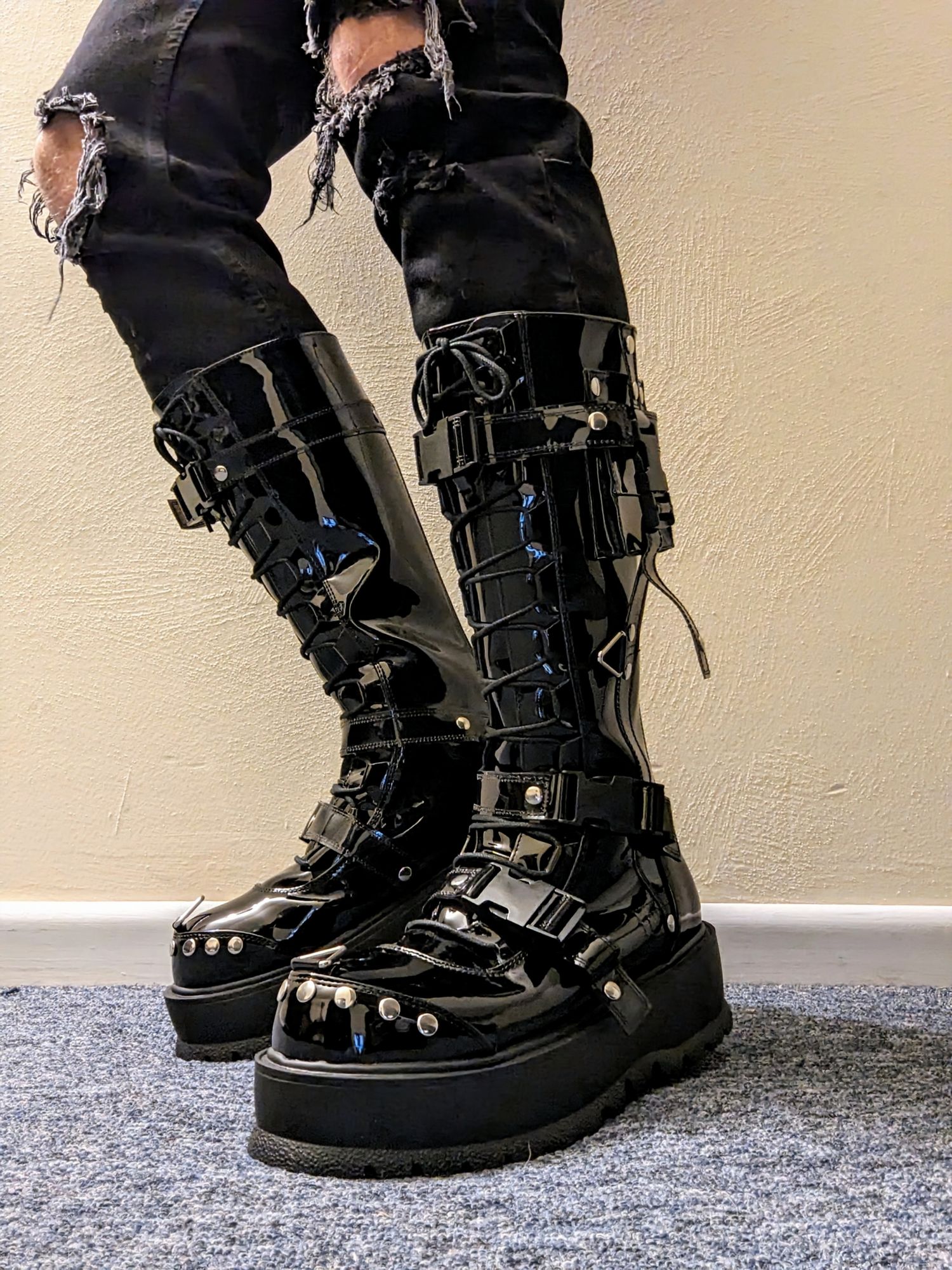 Knee High Boots Demonia Shoes Trinity Boots Knee High Velvet