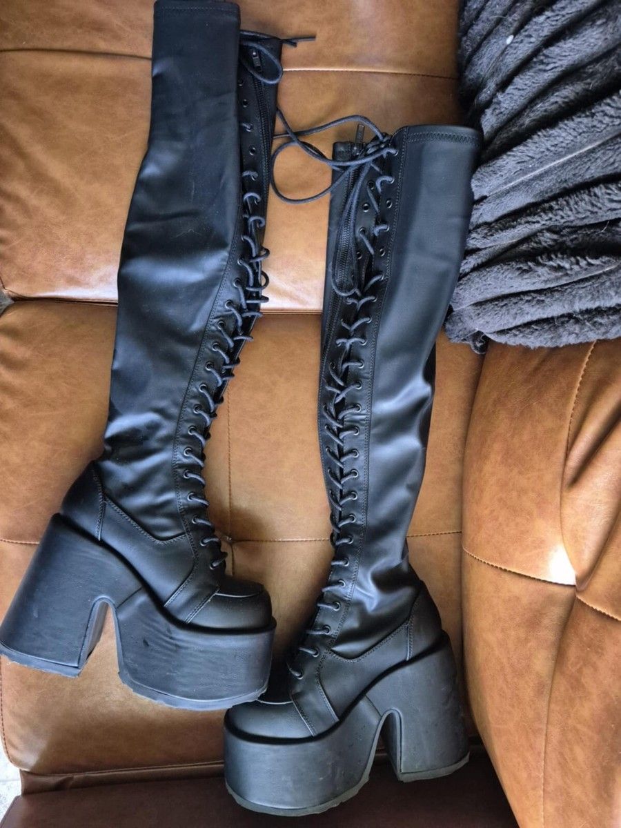 Demonia Black Wide Thigh High Boots Demonia Shoes SWING-815WC