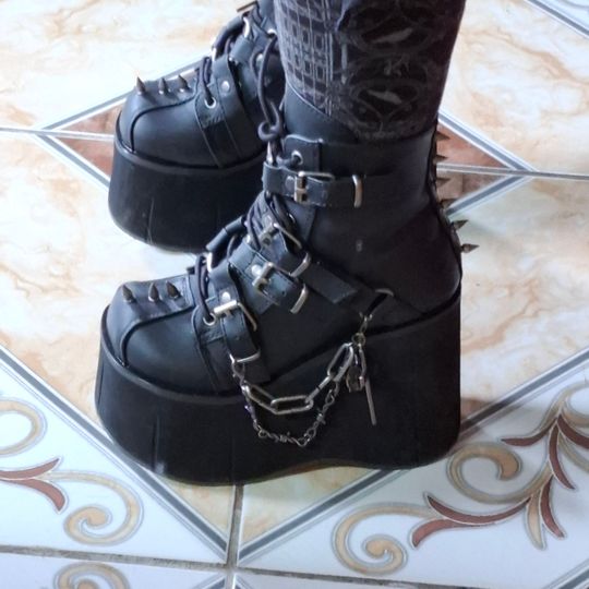 Demonia Kera-200 Black Platform Knee High Boots - 4.5" Platform, Wedge Heel, Goth Punk Style