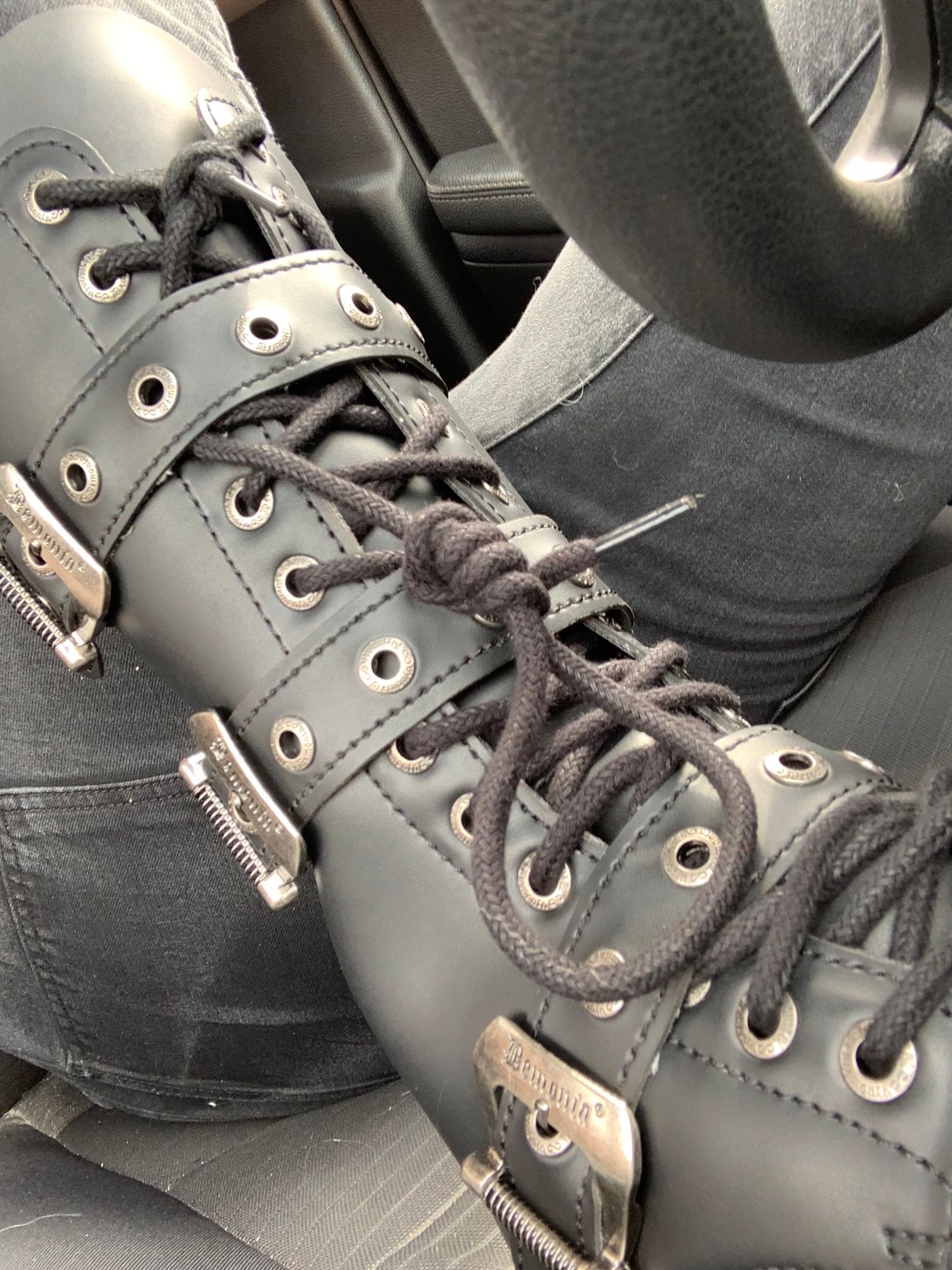 Demonia Black Combat Boots with Silver Buckles BOLT330/BLV Size 11 NWT Black Motorcycle Riding Goth Mens Combat Buckle Boots Shoes  main image 2