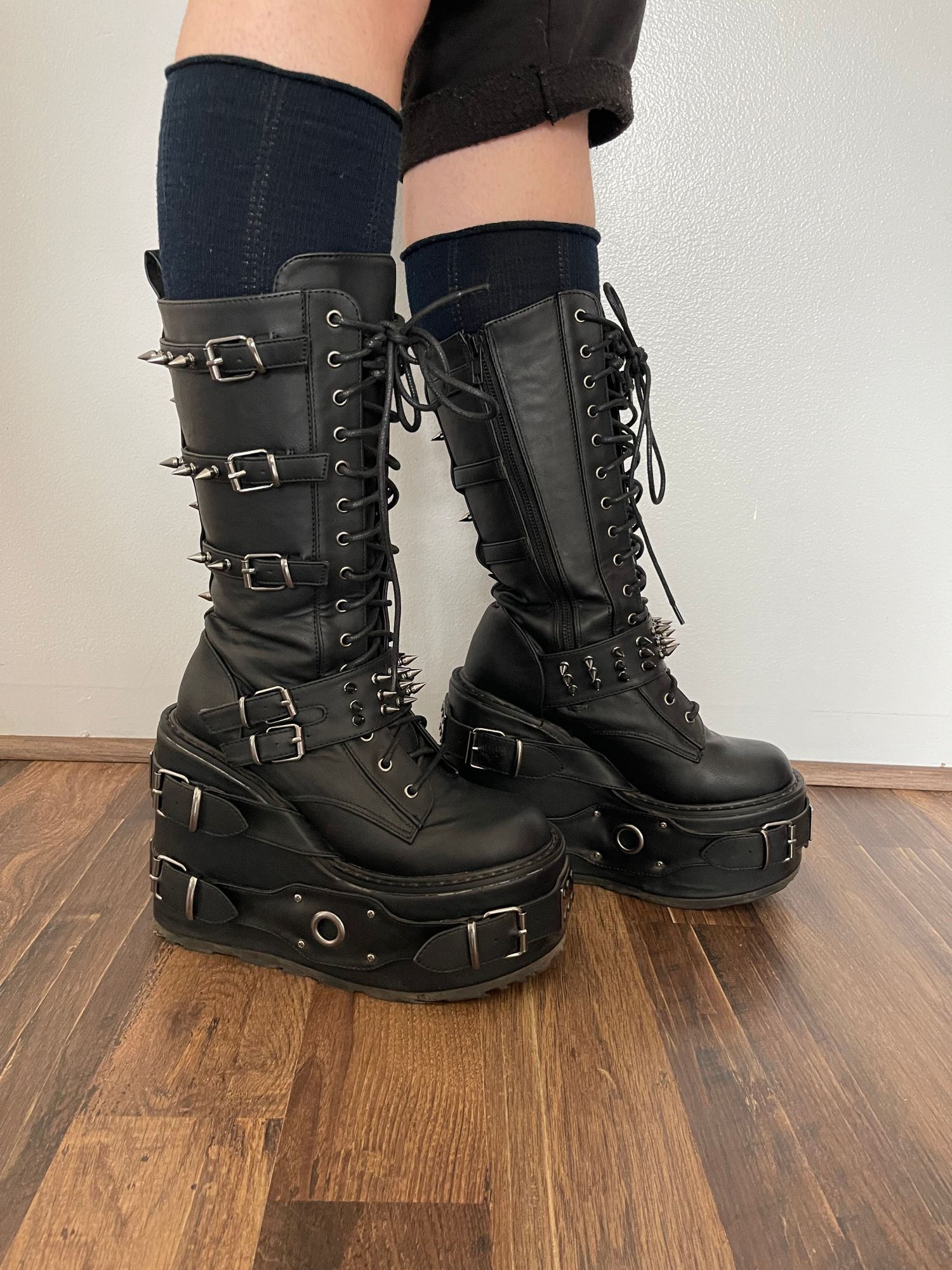 Swing 327 Black Boots With Spikes Demonia SWING-327 Women's Punk