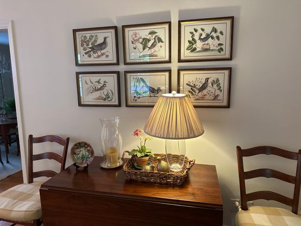 Customer photo: Leslie’s bird prints, walnut & gold