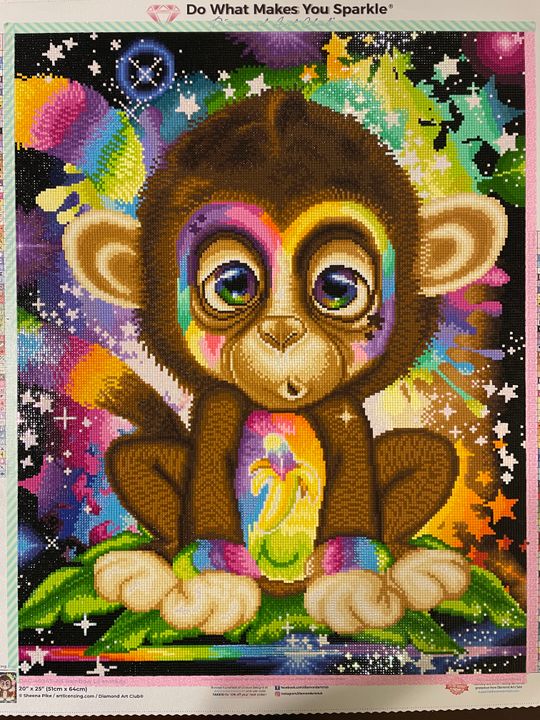 Kit De Pintura Con Diamantes Rainbow Lil Monkey Diamond Art Club - Lienzo 33x40.7 Cm, Diamantes Redondos, Manualidad Relajante Para Adultos