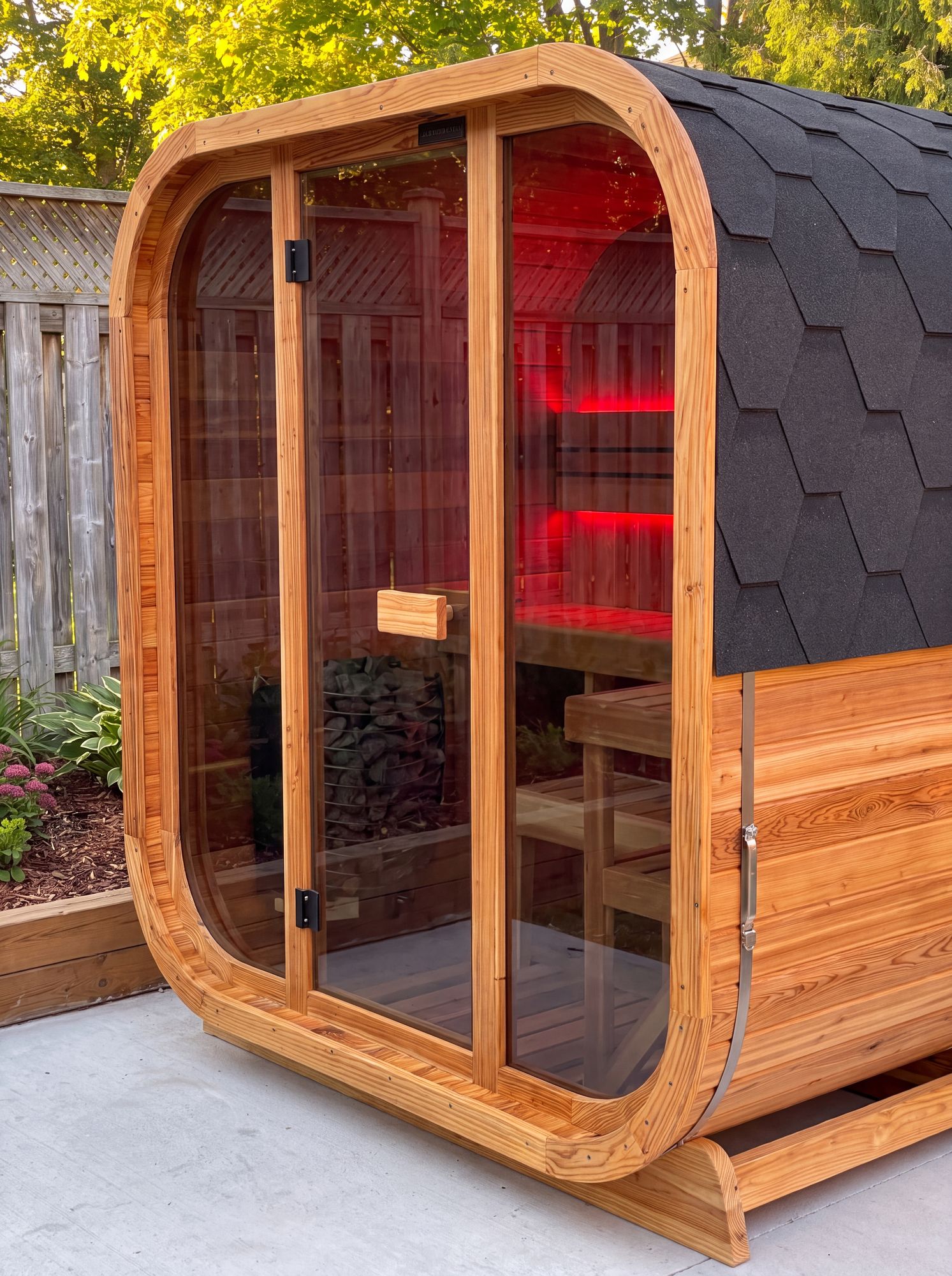Swell Cedar Cube 4 sauna in a customer outdoor setting