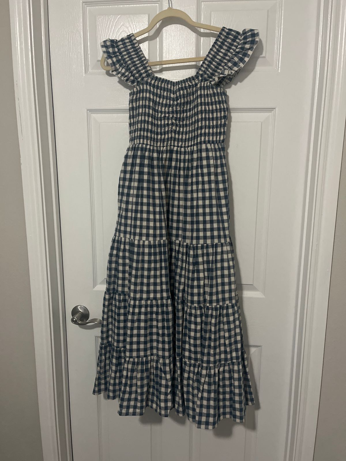 blue gingham overall dress Paolo Navy Gingham Ruffle Mini Dress - 6