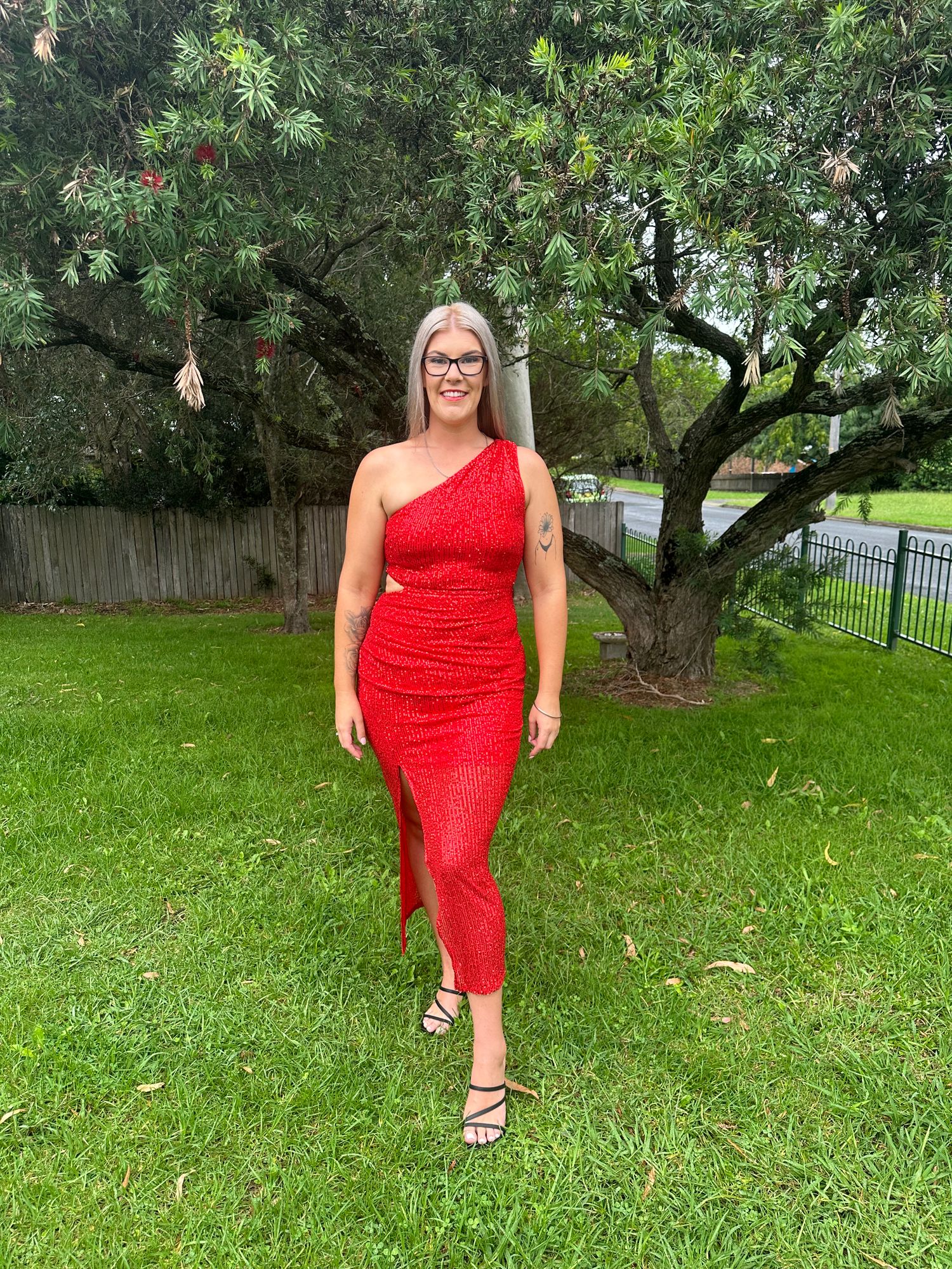 red sparkly one shoulder dress Mermaid Glitter One-Shoulder Backless Prom Dress With Sequins PSK386 US16 / Red