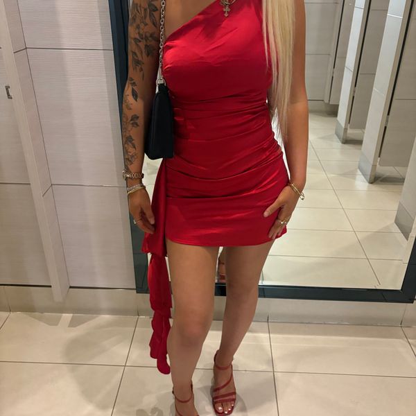 open lace back dress Taylon Off The Shoulder Mini Dress | Red | Womens