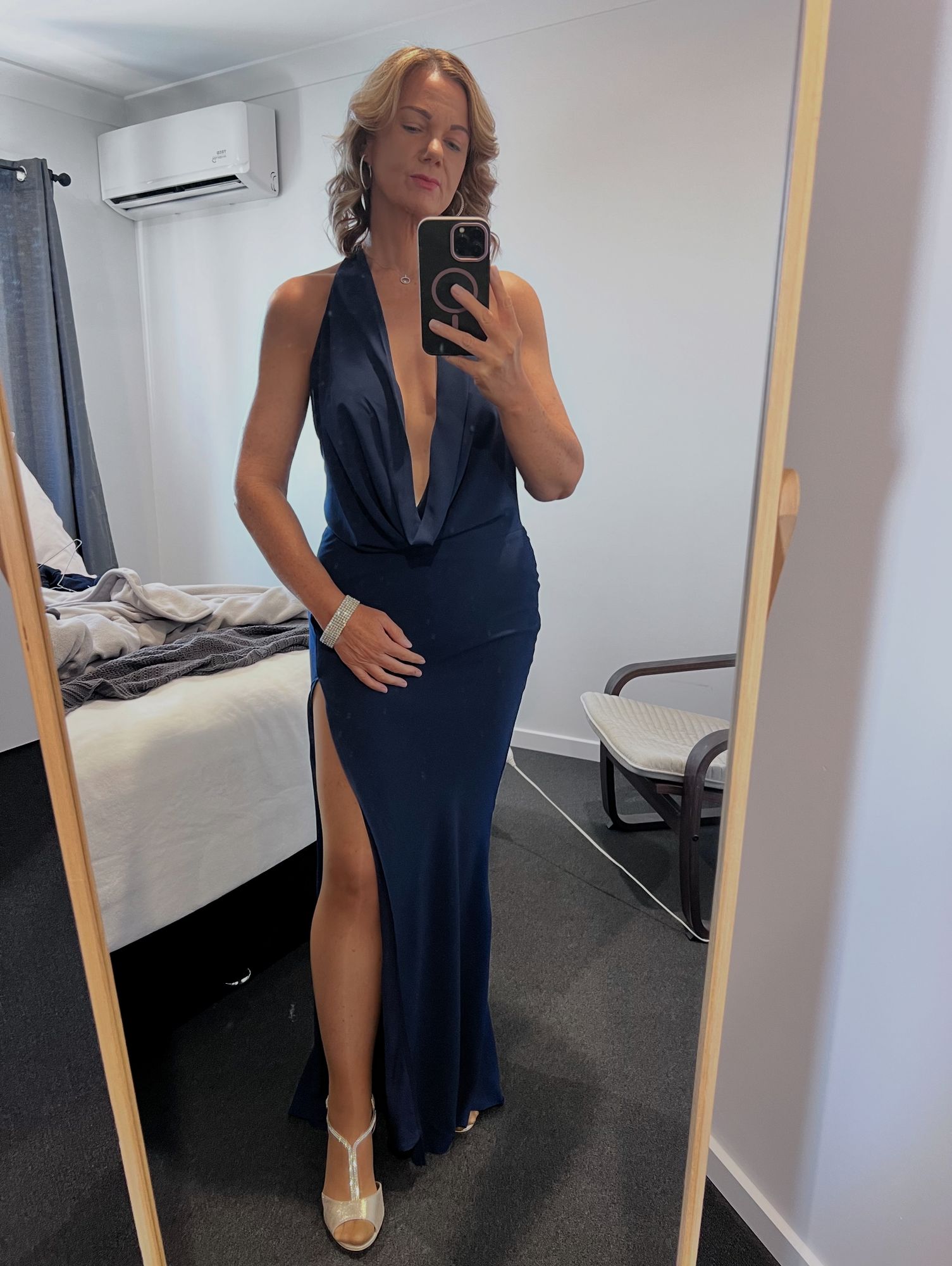 Amedeo Plunge Halter Neck Maxi Dress - Navy  Thats So Fetch US