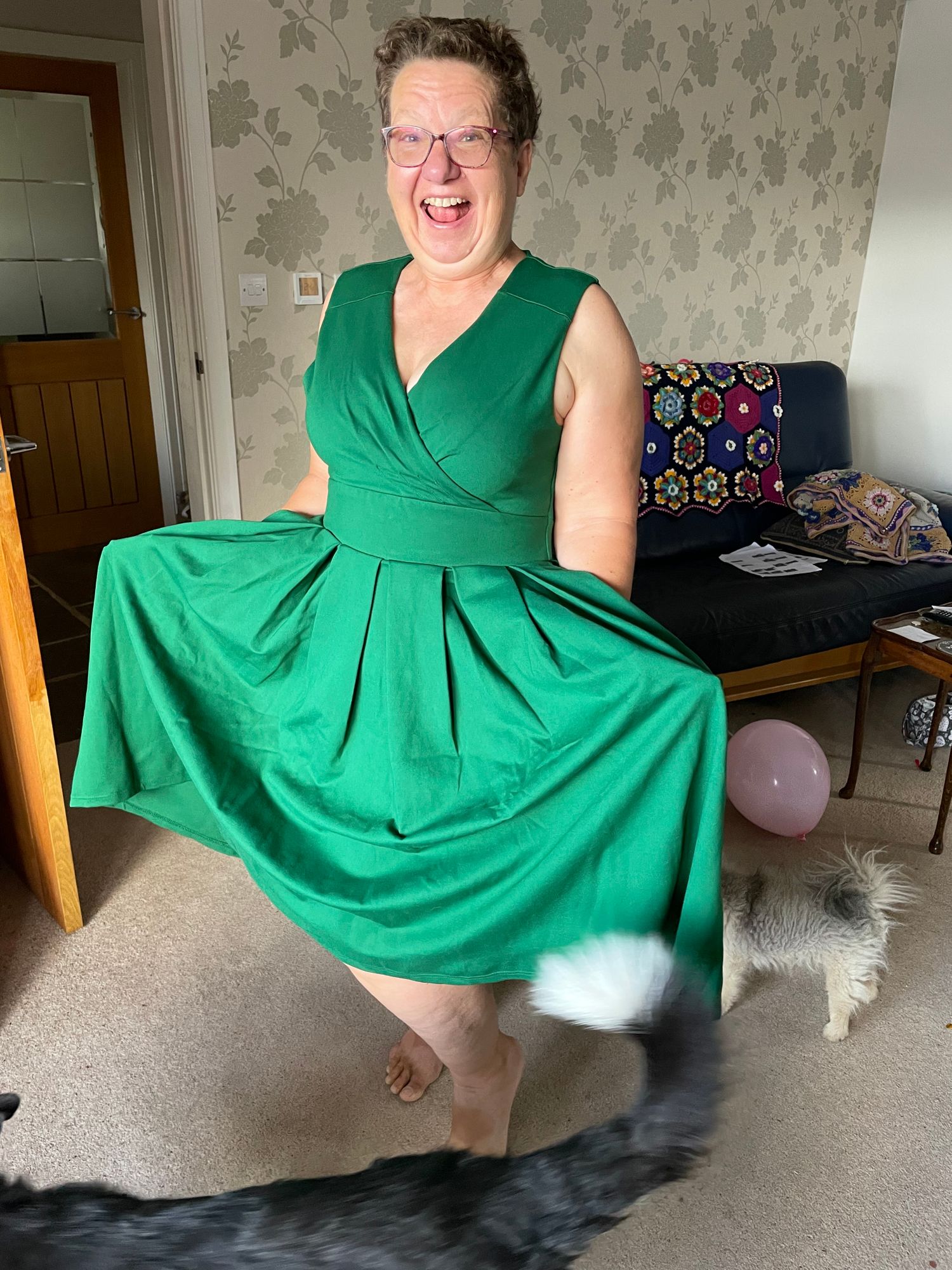 green emerald velvet dress Forest Green Tencel Plunge V-neck A-line butterfly sleeve Dress – Aulieude main image 1