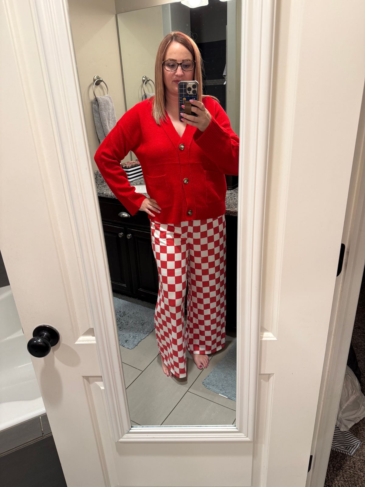 White and Camel Checked Comfy Wide Leg Pants | Checkmate Pants  display picture 1