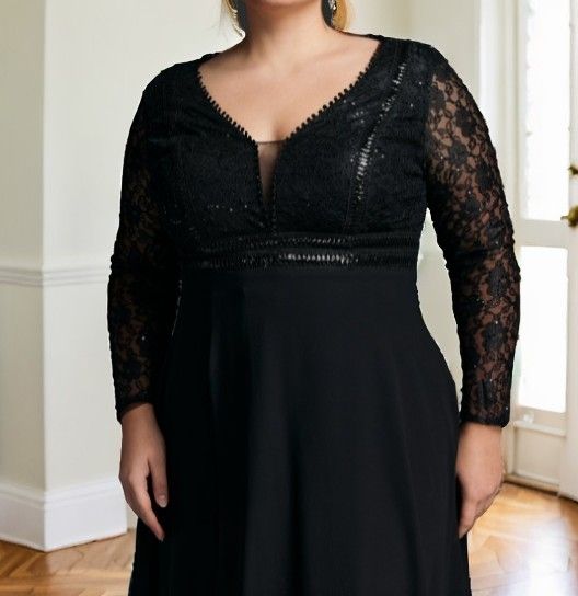 knee length dresses for ladies Black Lace Chiffon A-Line Long Elegant Evening Bridesmaid Dress main image 1